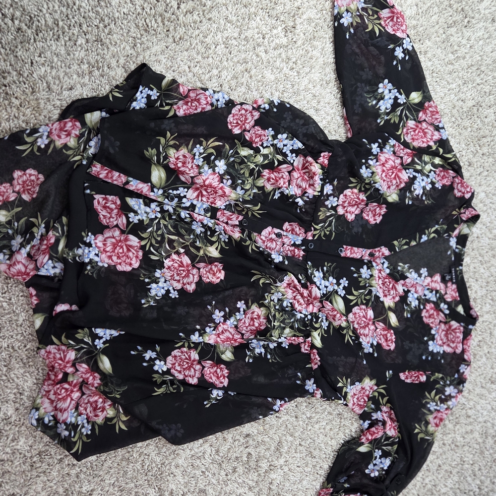 Floral Black and Pink Women's Top